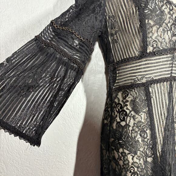 Vintage Nanette Lepore Lace Dress Black Sheer Date Party Goth Heart Neck - 8 - Picture 5 of 8